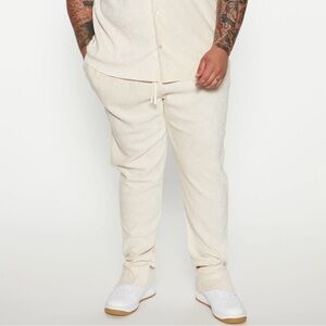 NWT Fashion Nova Cream Textured Slim Pants Off White Ribbed Novaman Velvet